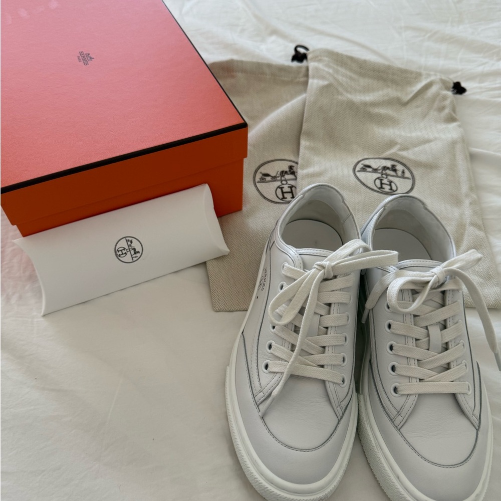 Hermes White Low-Top Sneakers Minimalist Design